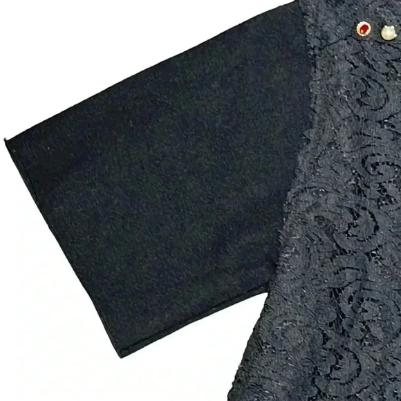 Playment X Khos Lace Overlay Embellished Black Blouse Size See Measurements - Picture 3 of 7